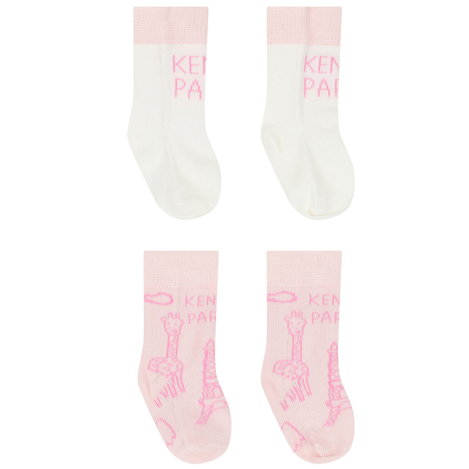 Baby Girls Pink & Ivory Logo Socks ( 2 Pack ), 2, hi-res